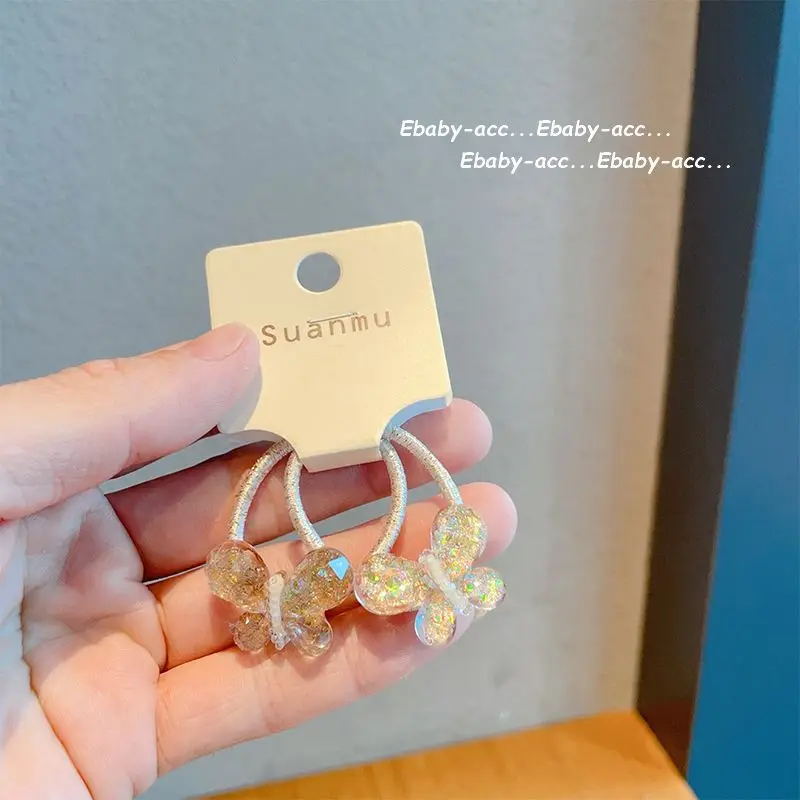 2 шт., белые прозрачные блестящие кролики, милые эластичные ленты для волос для девочек, аксессуары для волос, детские резинки для волос, детские головные уборы