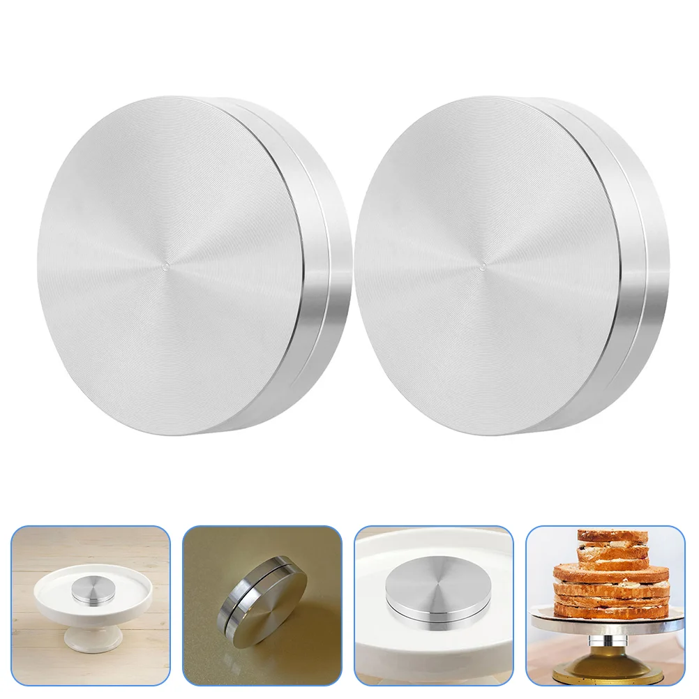 2 Pcs Dining Table Aluminum Turntable Glass Bearing Round Kitchen Baking Tray Display Stand Plate Alloy Swivel Base Desktop