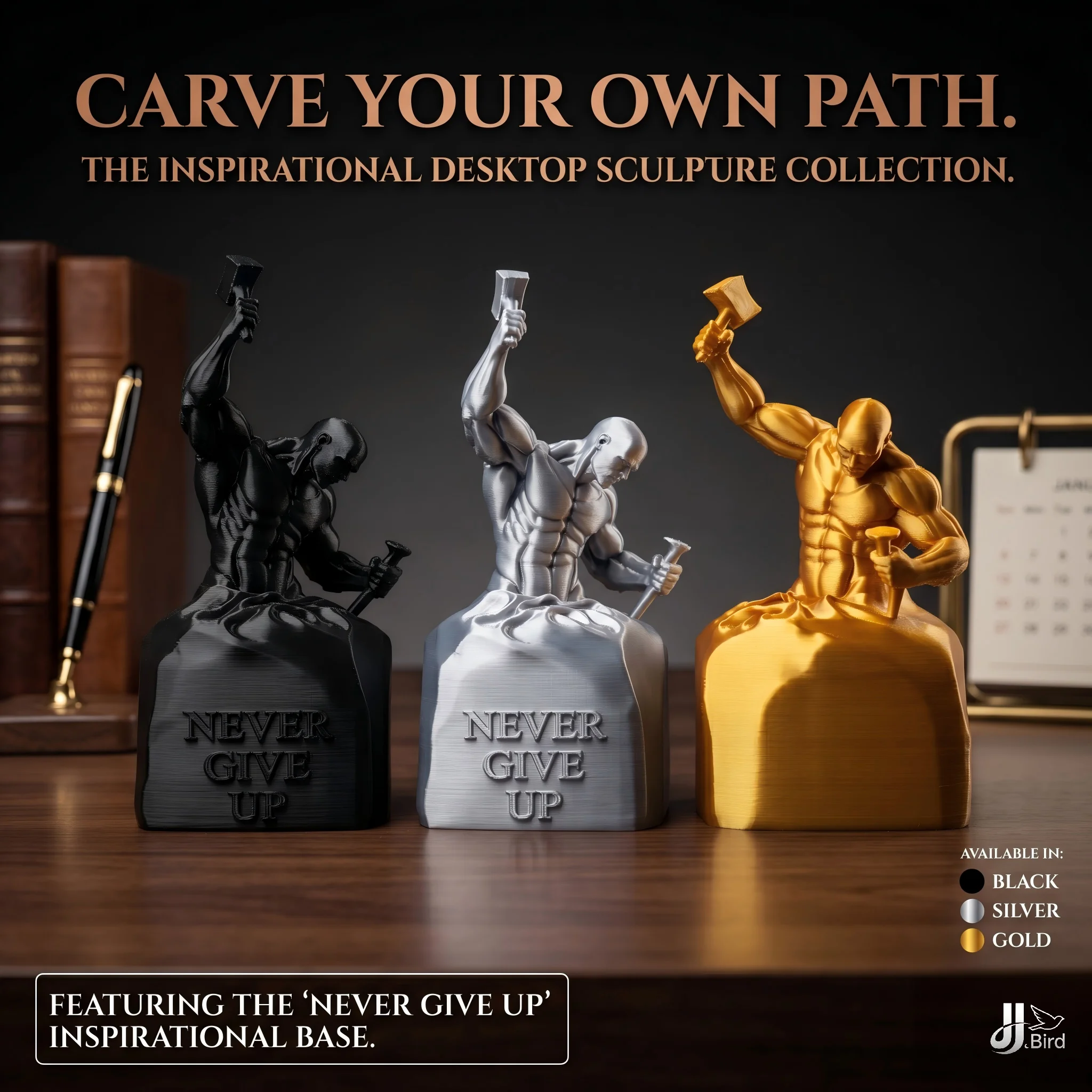 Motivational Desk Ornament Muscular Figure Statue, Office Decor Accent, Never Give Up Theme, Collectible Display Model