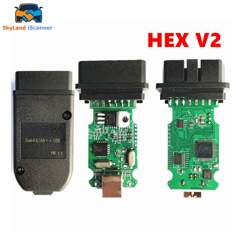 

New Arrival HEX V2 22.3.1 ATMEGA162 16V8 FT232RQ OBDII Diagnostic USB Interface For VW/AUDI/Skoda Seat Multiple Languages