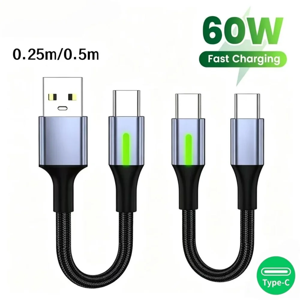 0.25M 0.5M Short Type C to USB C Fast Charging Cable for iPhone 16 15 Xiaomi Samsung Huawei Power Bank Data Cord