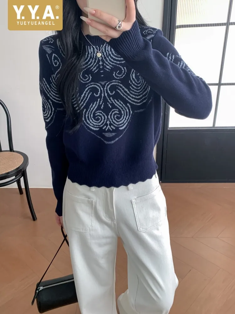 

Vintage Women 100% Wool Sweater O Neck Autumn Winter New Long Sleeve Pullover Knitted Tops Ethnic Style Female Casaul Knitwear