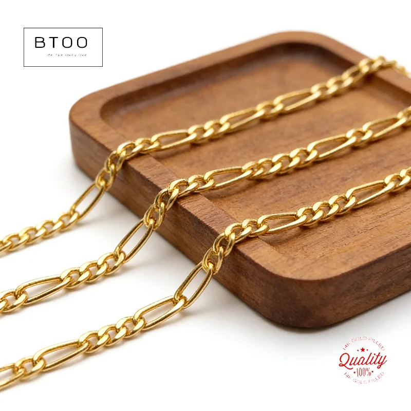 2.4mm New Figaro 3+1 Chain Footaga Links Loose Unfinished Chain 14K Gold Filled Wholesale BULK DIY Jewelry Finddings