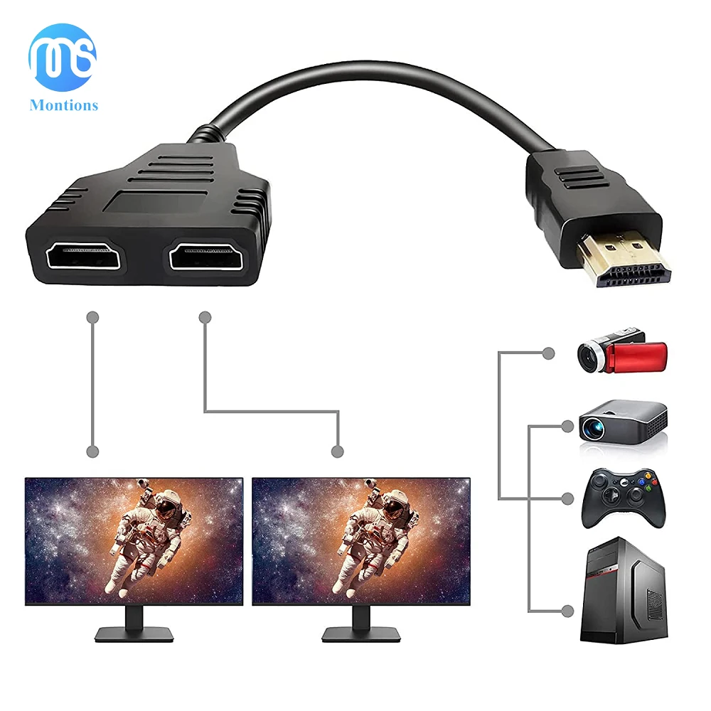 HDMI Splitter Cable Male 1080P To Dual HDMI Female 1 To 2 Way HDMI Splitter Adapter Cable, Support Two TVs At The Same Time