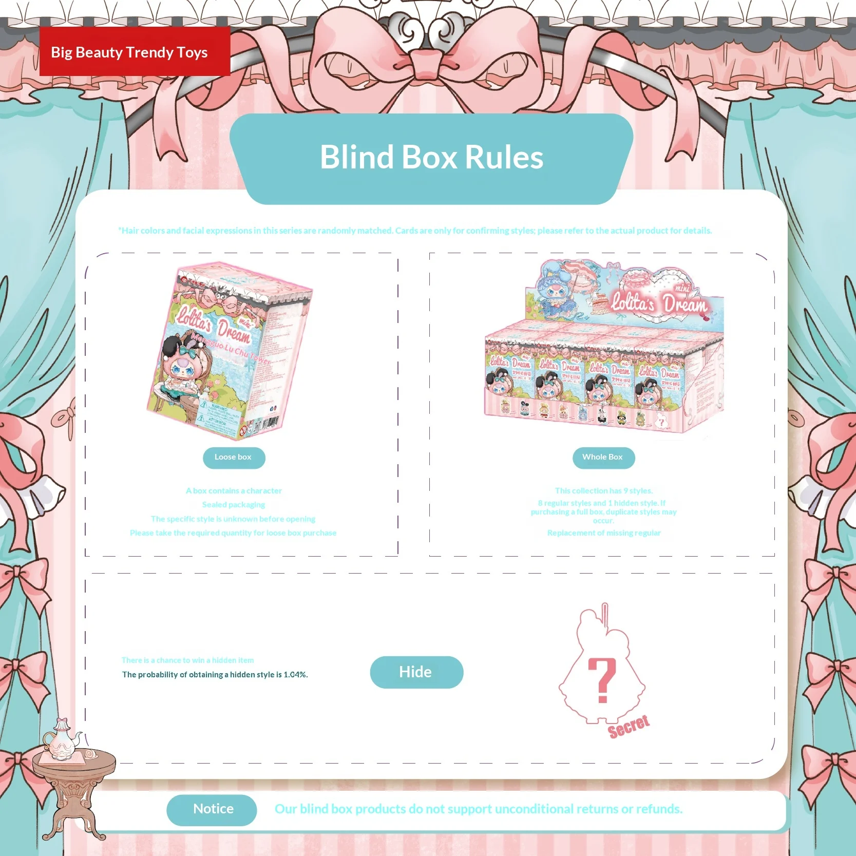 Nuevo BabyThree Dreaming of Lolita 100% cuerpo muñeca caja ciega de moda relleno suave regalos coleccionables para niños y coleccionistas