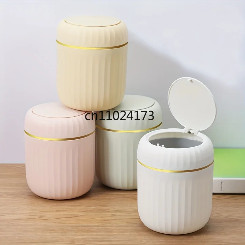 Elegant ultra large capacity mini trash bin with lid, stylish white and gold desktop trash bin suitable for home,office, bedroom