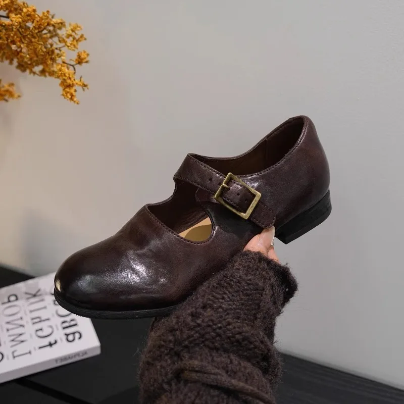 

Новые женские туфли Мэри Джейн из натуральной кожи в стиле ретро, повседневные рабочие кожаные туфли с круглым носком, женские весенне-осенние туфли