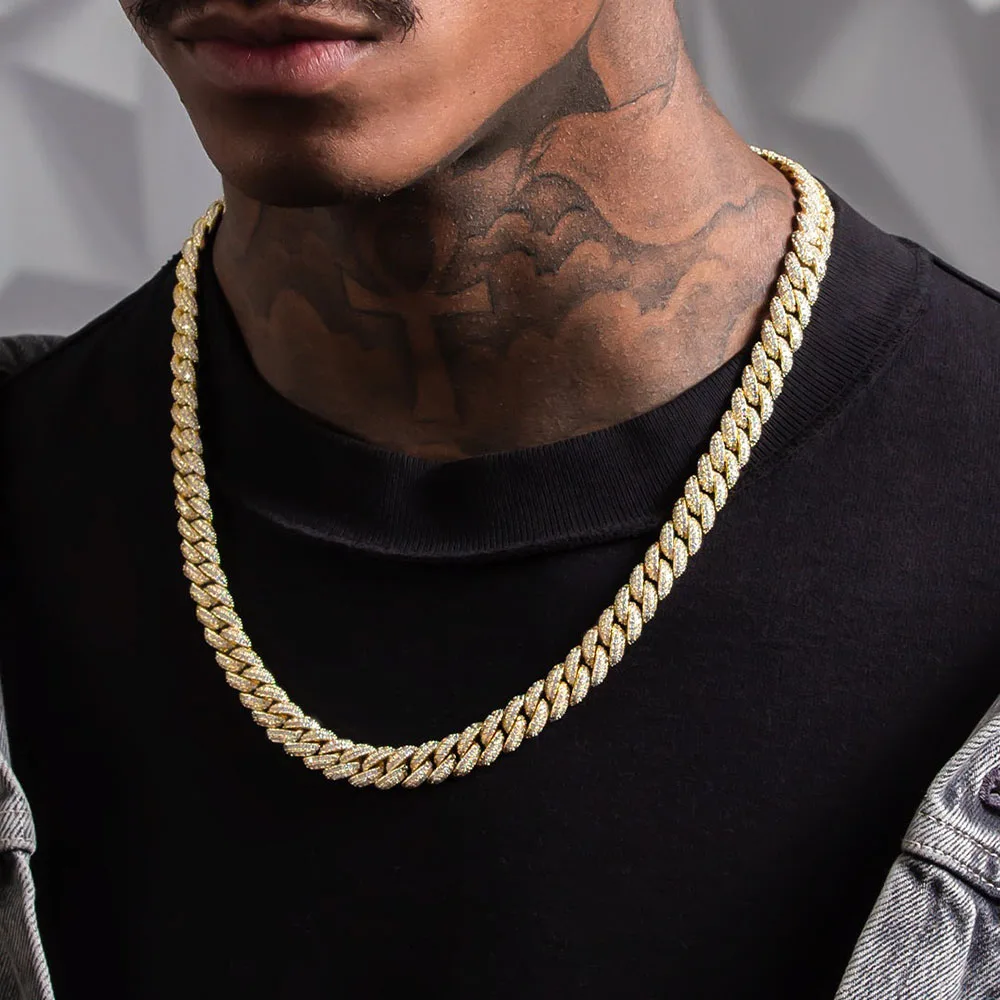 

ICEBLING 10mm Double Row Zircon Hip Hop Cuban Chain Fashion Jewelry Personality Bubble Prong Cuban Necklace Men Women Accessory