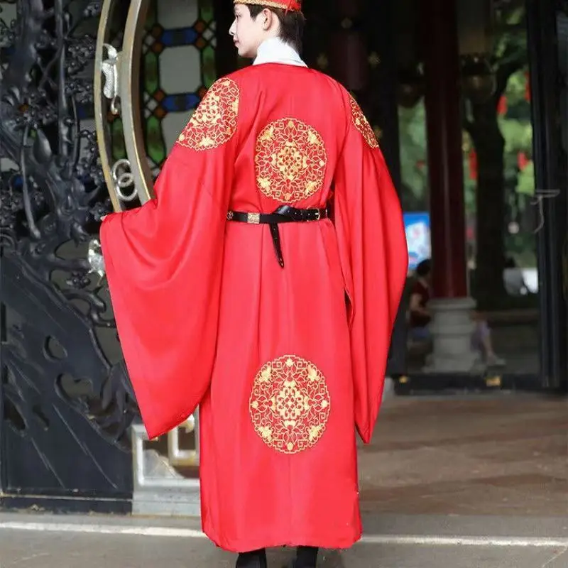 Men's Red Hanfu Traditional Chinese Embroiderd Clothing Ancient Scholar Uniforms Halloween Cosplay Costume Wedding Groom Suits - view 2