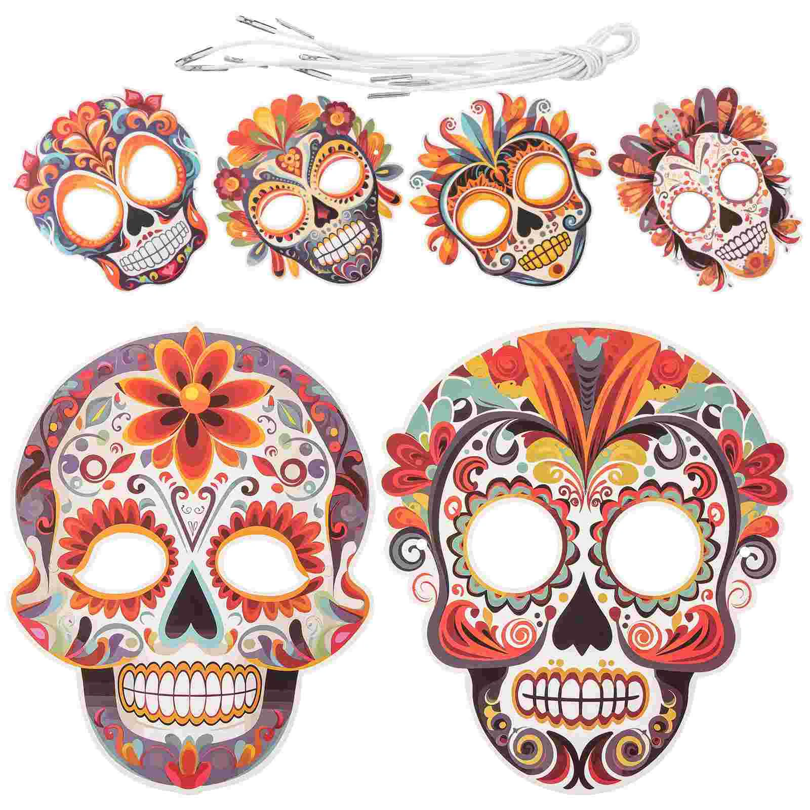 6 Pcs Make up Mexican Day Dead Paper Mask Handmade DIY Masquerade Performance Decoration Horror Skull 6pcs Face Masks