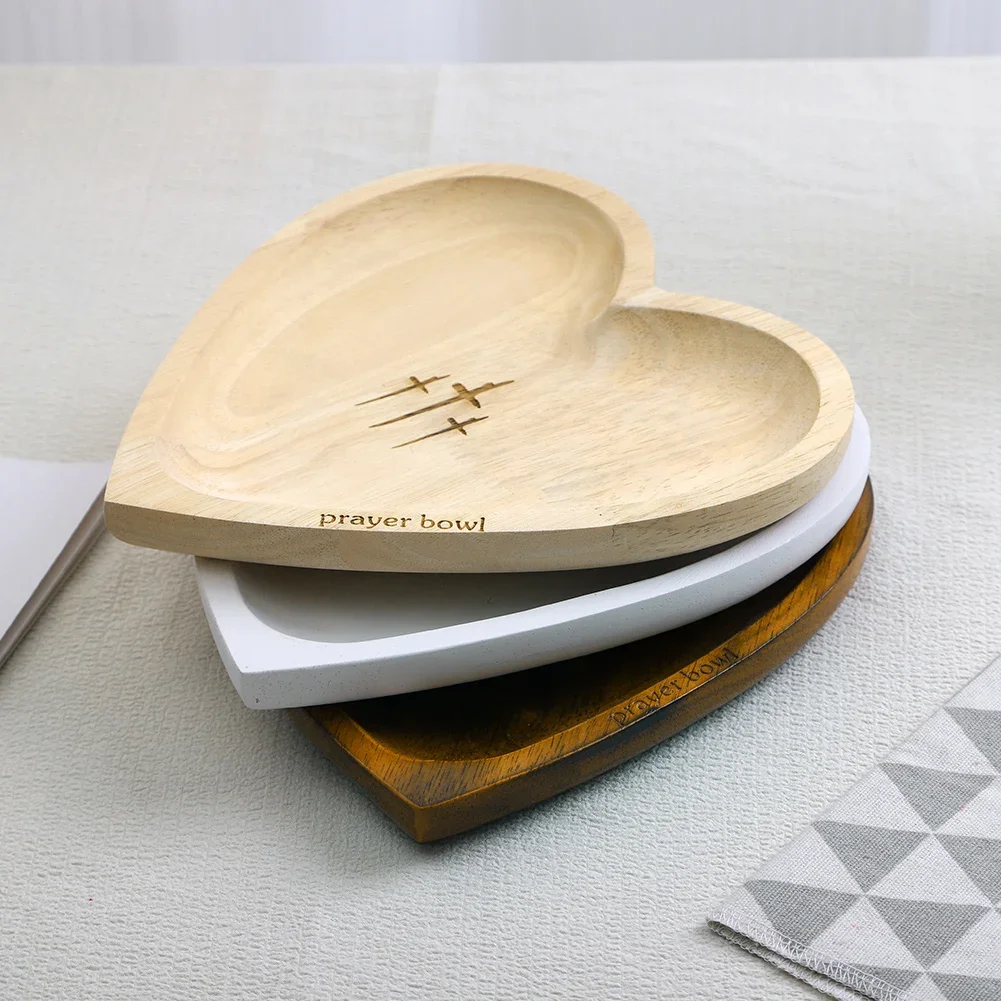 وعاء صلاة على شكل قلب وعاء صلاة خشبي مصنوع يدويًا 12 بطاقة صلاة وعاء نعمة على شكل قلب لديكور المنزل الديني والهدايا العبدية