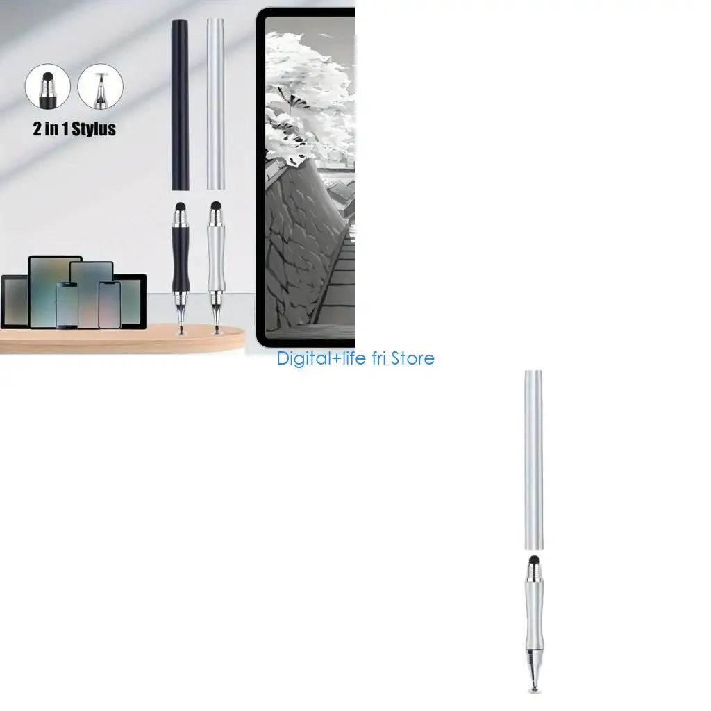 E06D Ergonomic Grip 2 In 1 High Sensitivity Capacitive Touch Pen Sensitive Drawing Note Taking Comfortable for Tablets Phones