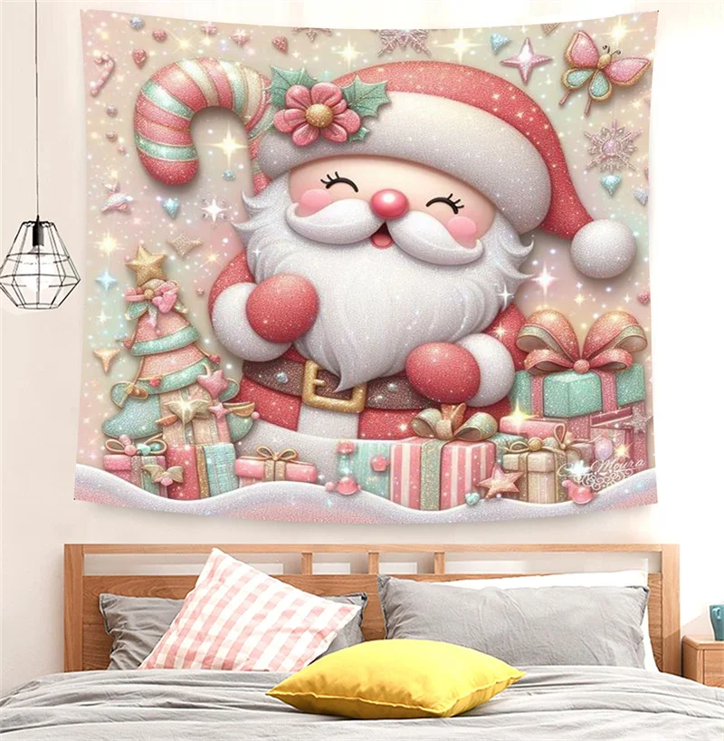 Tapestry Merry Christmas Decoration Santa Claus Tree Wall Art Background Cloth Living Room Home Decor