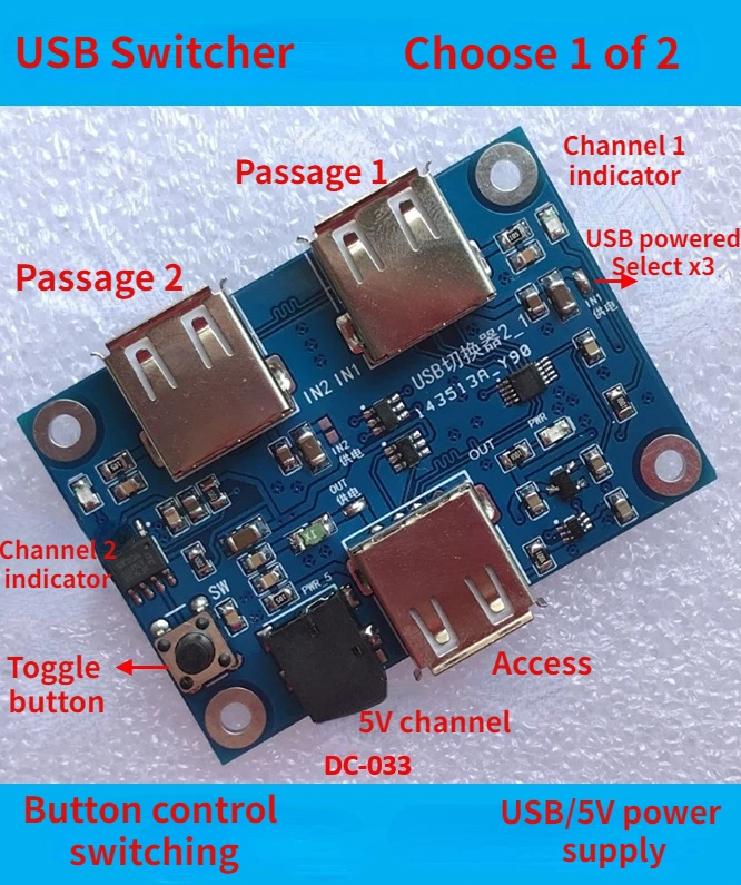 

USB Selector Module, Key Switch, USB Multiplexer, Dual-channel, Two-choice, USB Circuit Board