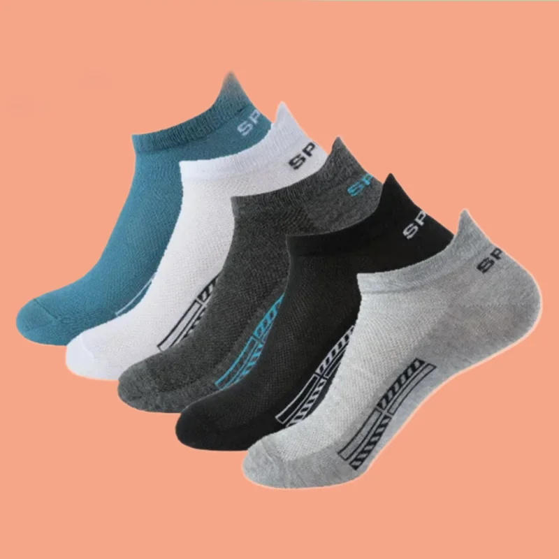 5/10 Pairs High Quality Pure Cotton Fashion Men\'s Short Ankle Socks Breathable Mesh Sports Compression Summer Low-Cut Boat Socks