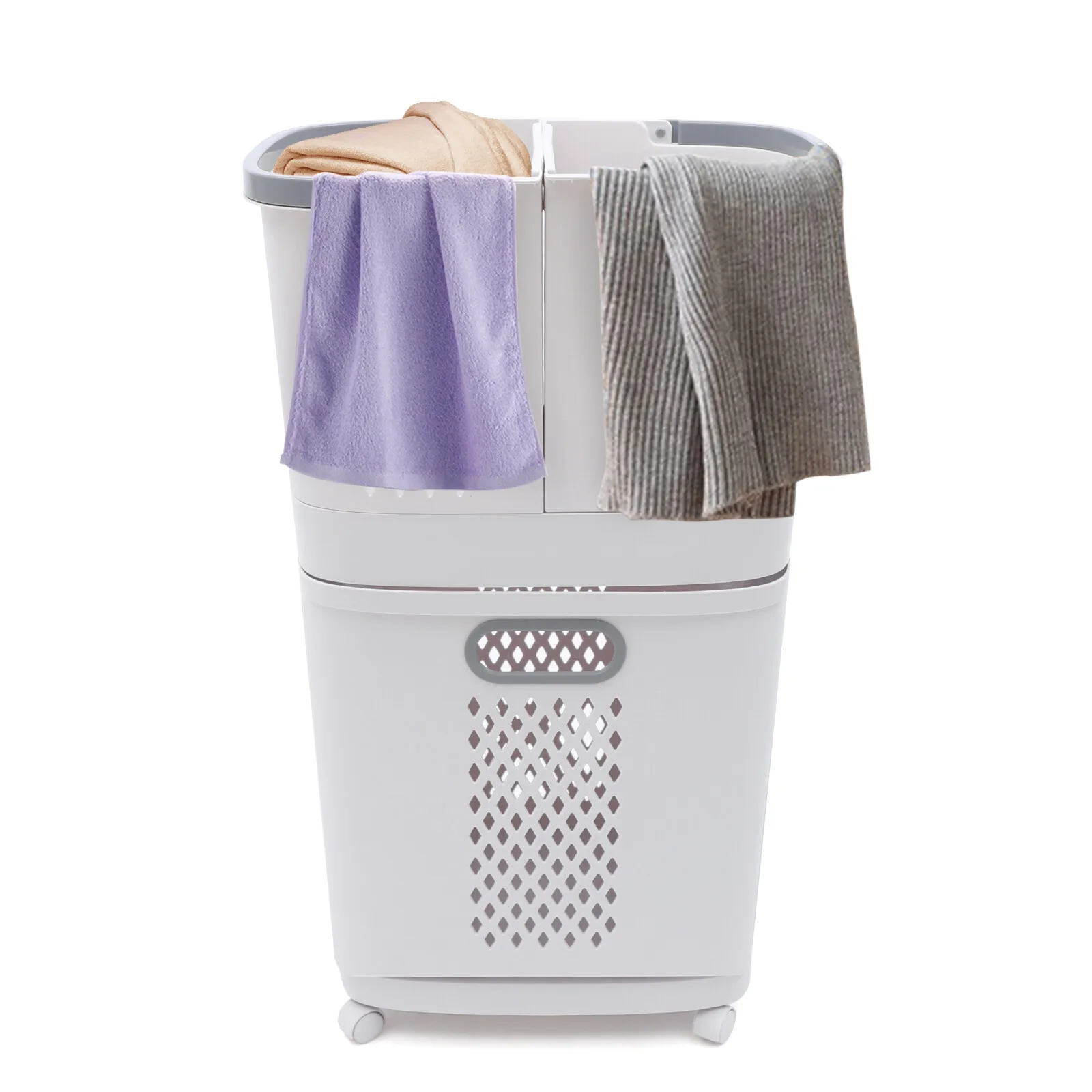 

2-Tier Laundry Storage Basket W/ Wheel Bathroom Clothes Basket Household Hamper