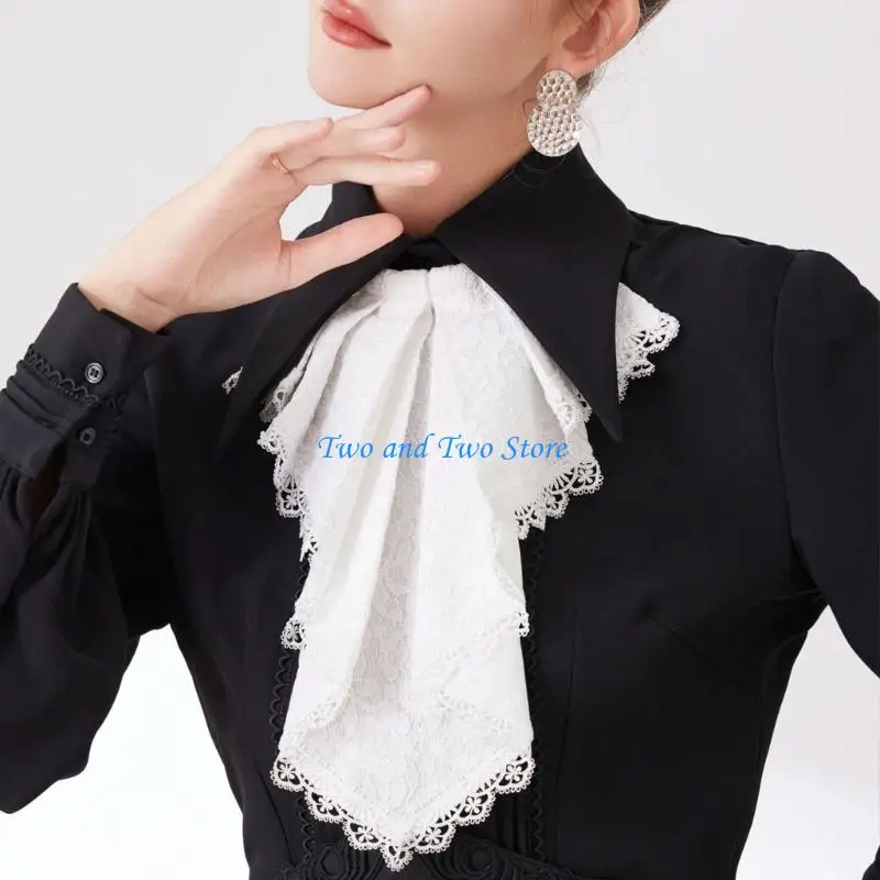 HX6F Victorian Lace Drape Detachable Collar Colonial Jabot Neck Collar for Women Casual and Party Wardrobe Essential