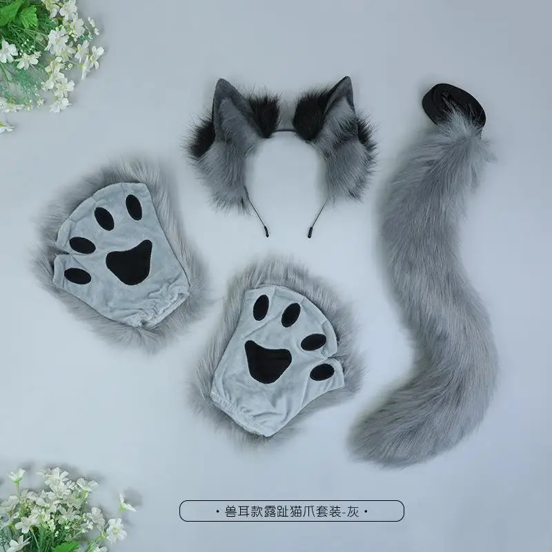 Cat Cosplay Kit Cat Paws Ears Tail Set Plush Fabric Cat Girl Costume Suit Halloween Christmas Fancy Party Costume Accessories