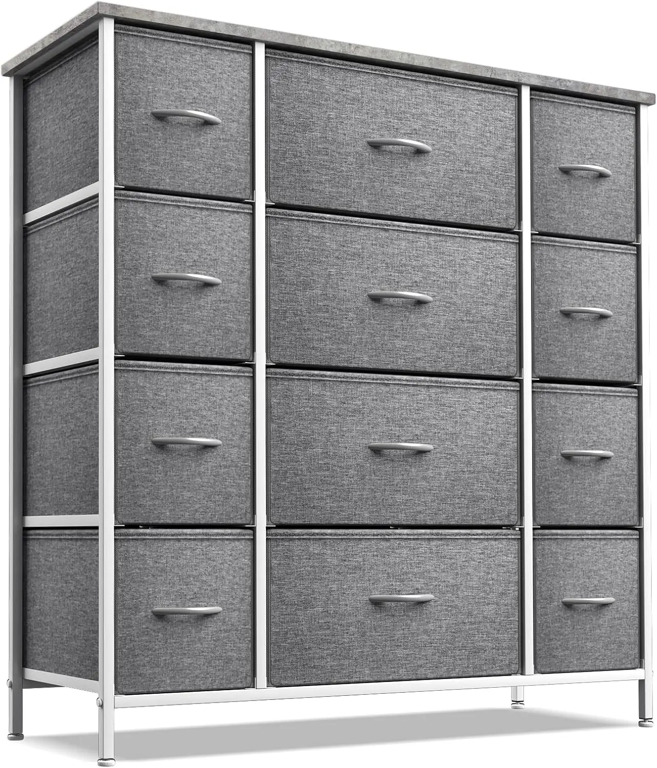 Dresser with 12 Drawers - Chest Organizer Unit with Steel Frame Wood Top & Handle Easy Pull Fabric Bins for Clothes