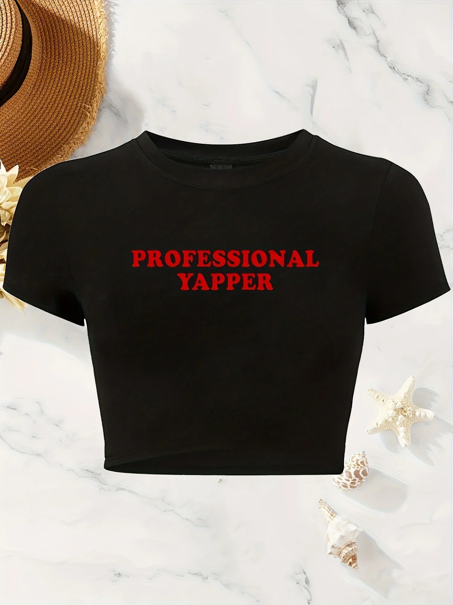 

T-Shirt for Spring & Summer Women's Clothing Letter Print Crew Neck T-Shirt Casual Short Sleeve Crop Aesthetic ClothesCasual Top