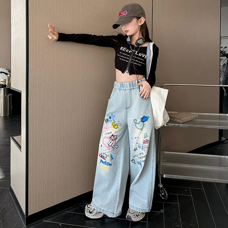 Angel Princess Girls Jeans Spring and Autumn Children's Clothing 2025 New Foreign Loose Little Girl Children's Autumn Pants