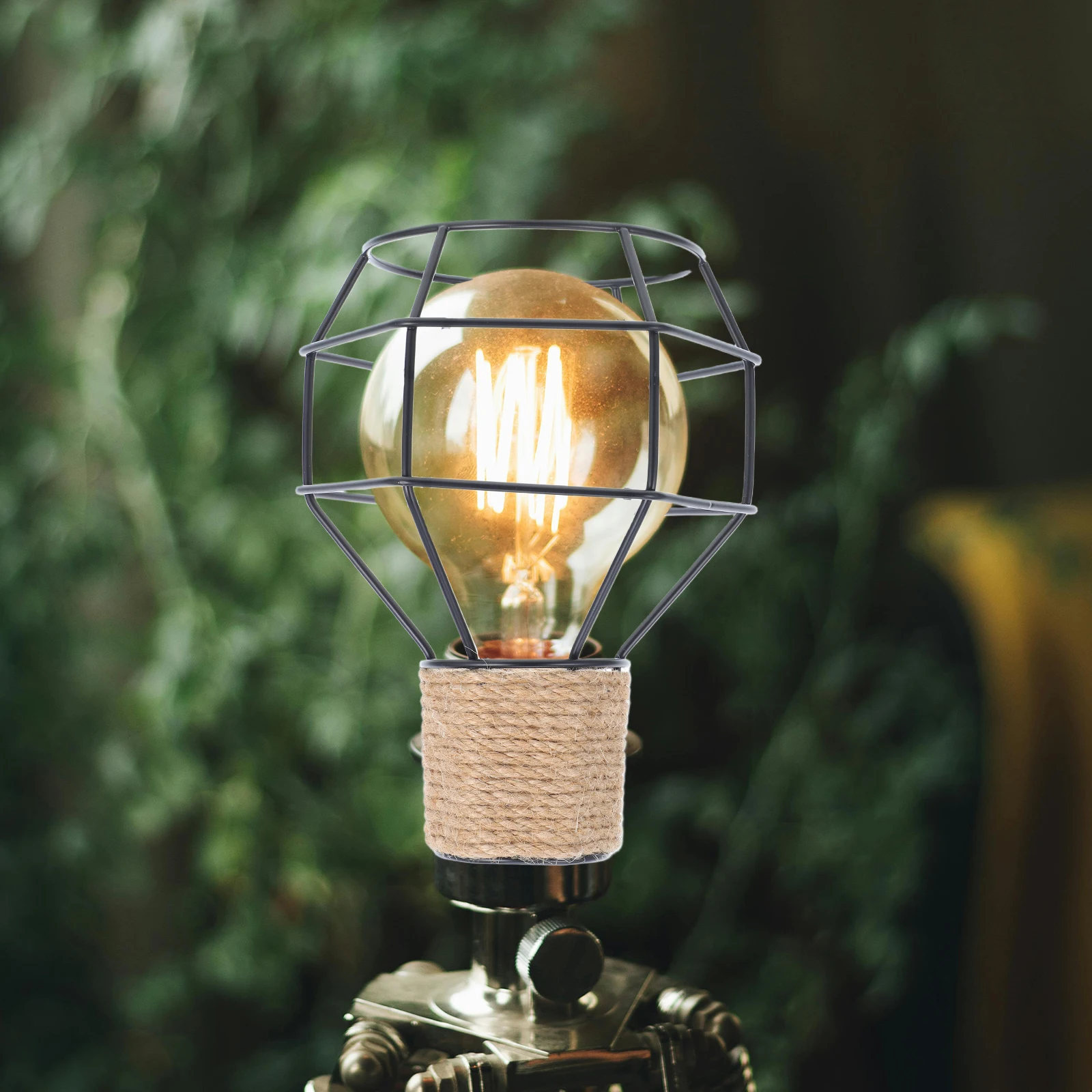 

Iron Wire Cage Lampshade Vintage Industrial Style Hanging Ceiling Jute Rope Decorative Metal Jute Lamp Ceiling Light