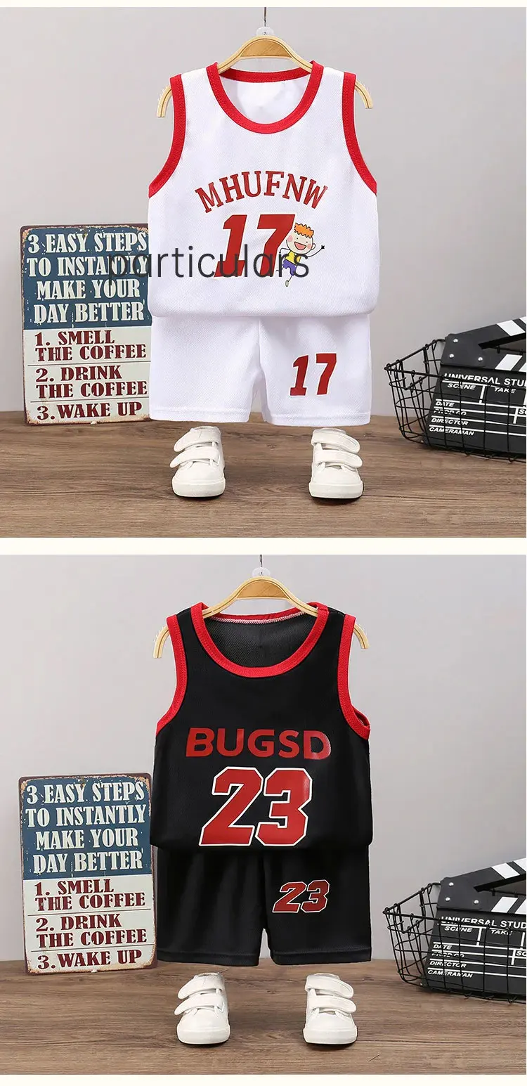 Kinder Sets Sommer Kinder Ärmelloses T-shirt Shorts Set Schnell trocknend Outdoor Tank Top Shorts Sets Jungen Sport Basketball Tr – Detail 7