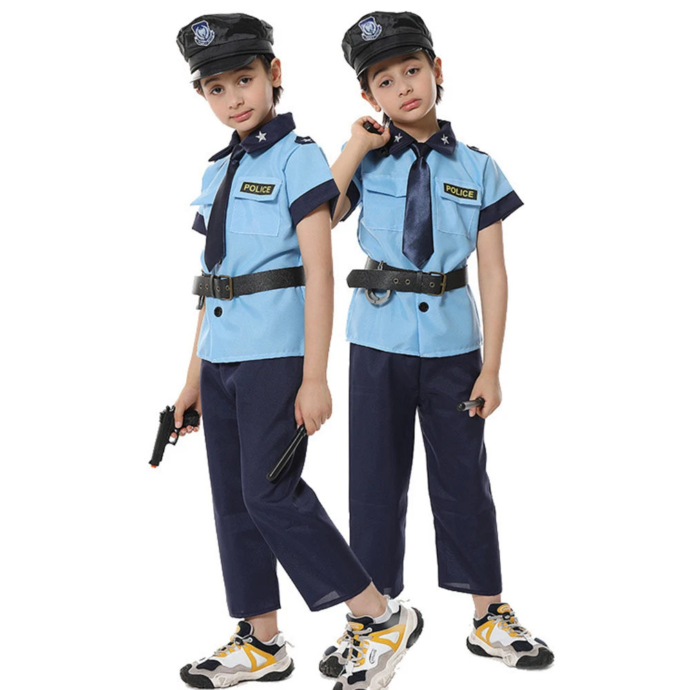 Fantasias de Policial de Halloween para Crianças, Uniforme de Policial para Role Play, Conjuntos de Roupas Cosplay para Meninos