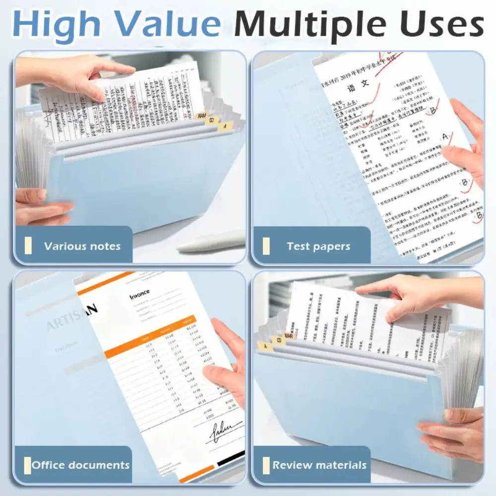 

Durable 13 Layers A4 File Folder Stretch Buckle Design Large Capacity Test Paper Storage Booklet Document Organizer Students