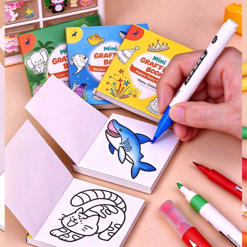 Mini Graffiti Book Set - Portable Pocket Sketchbook for Adults, DIY Coloring Drawing Practice, Stress Relief Art Gif