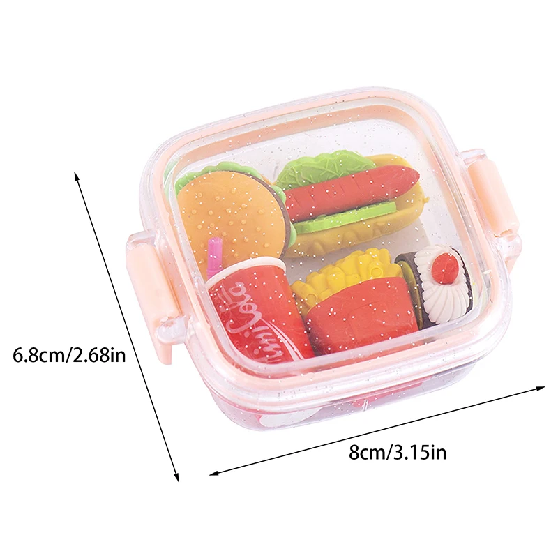 Criativo Lunch Box Eraser Set, Vários Lovely Eraser, Soft Lápis Eraser, Escola Estudantes Papelaria Suprimentos, Requintado Prêmio Presentes