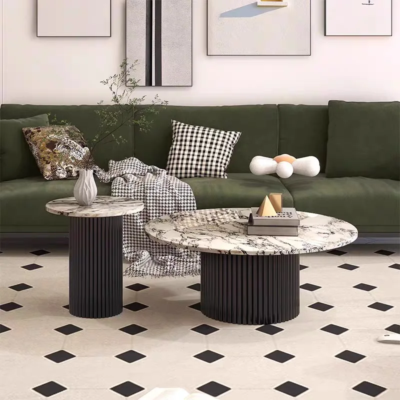 

Nordic retro marble size table combination small apartment living room home modern coffee table side table combination