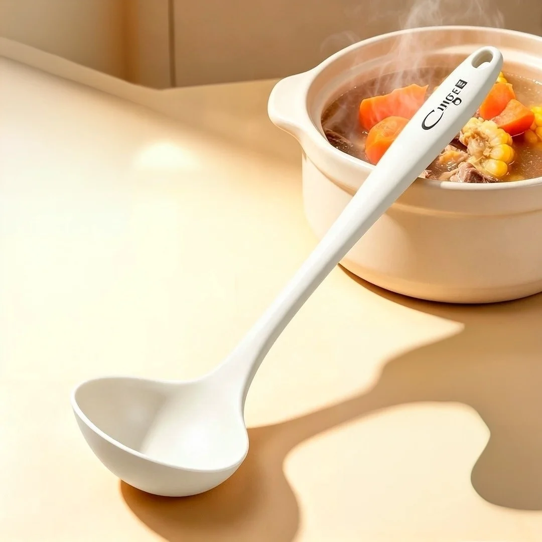 Large Size Home Use Soup Spoon High-End Silicone Long Handle Non-Stick Pot Special Food Grade Heat-Resistant Soup Or Porridge Se