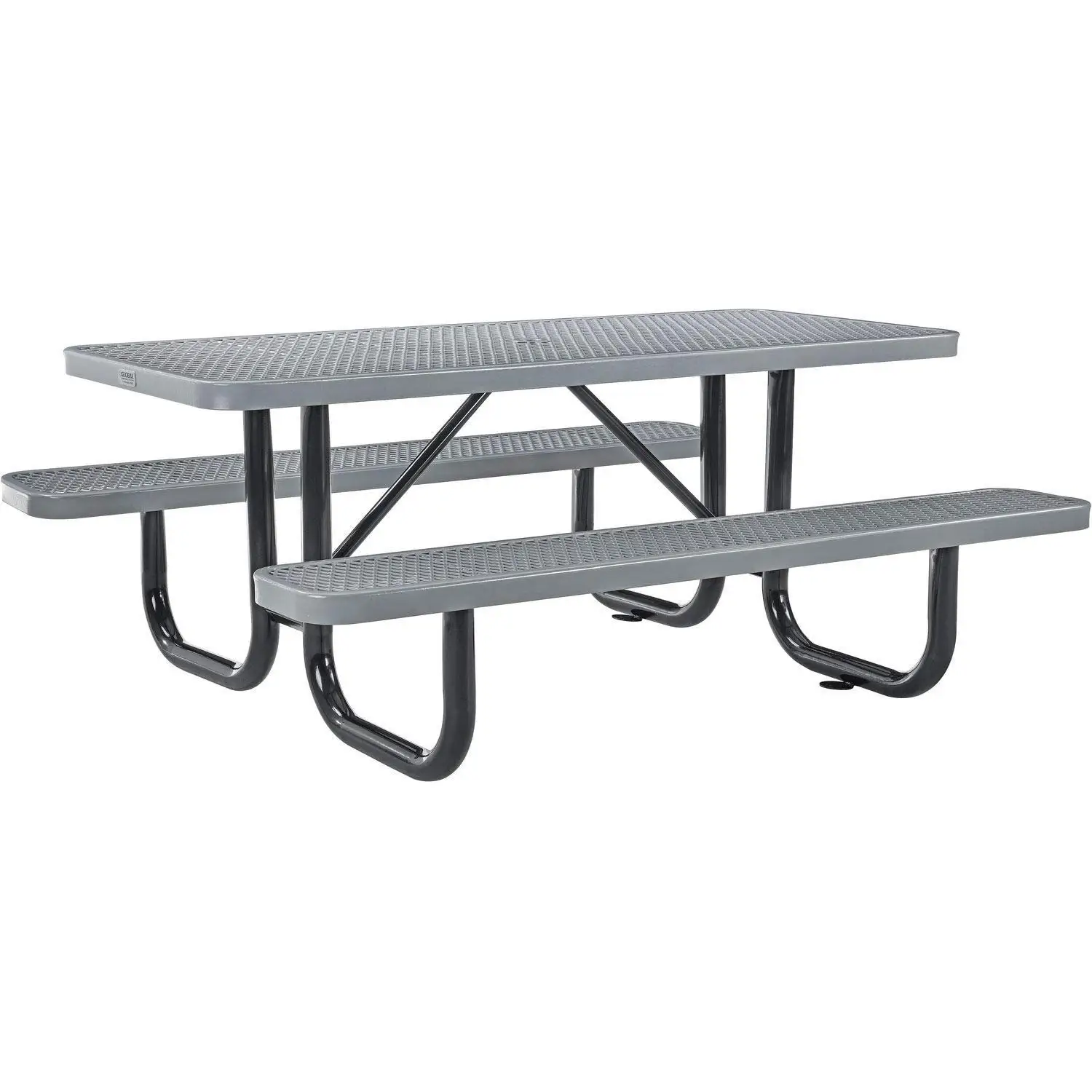 6’L Rectangular Picnic Table, Expanded Metal, Gray