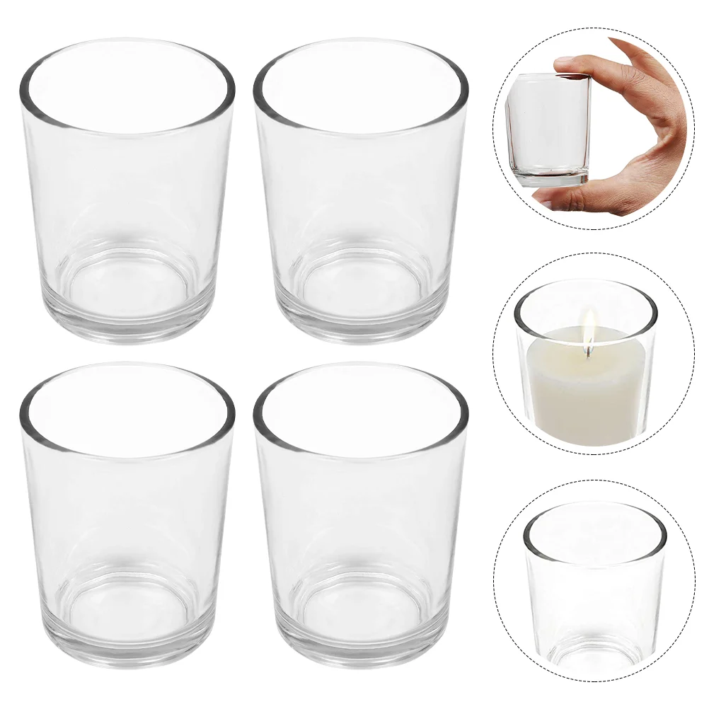 4 Pcs Glass Cup Table Adornment Tealight Holder Simple Transparent Home Decor Wedding Banquet Practical