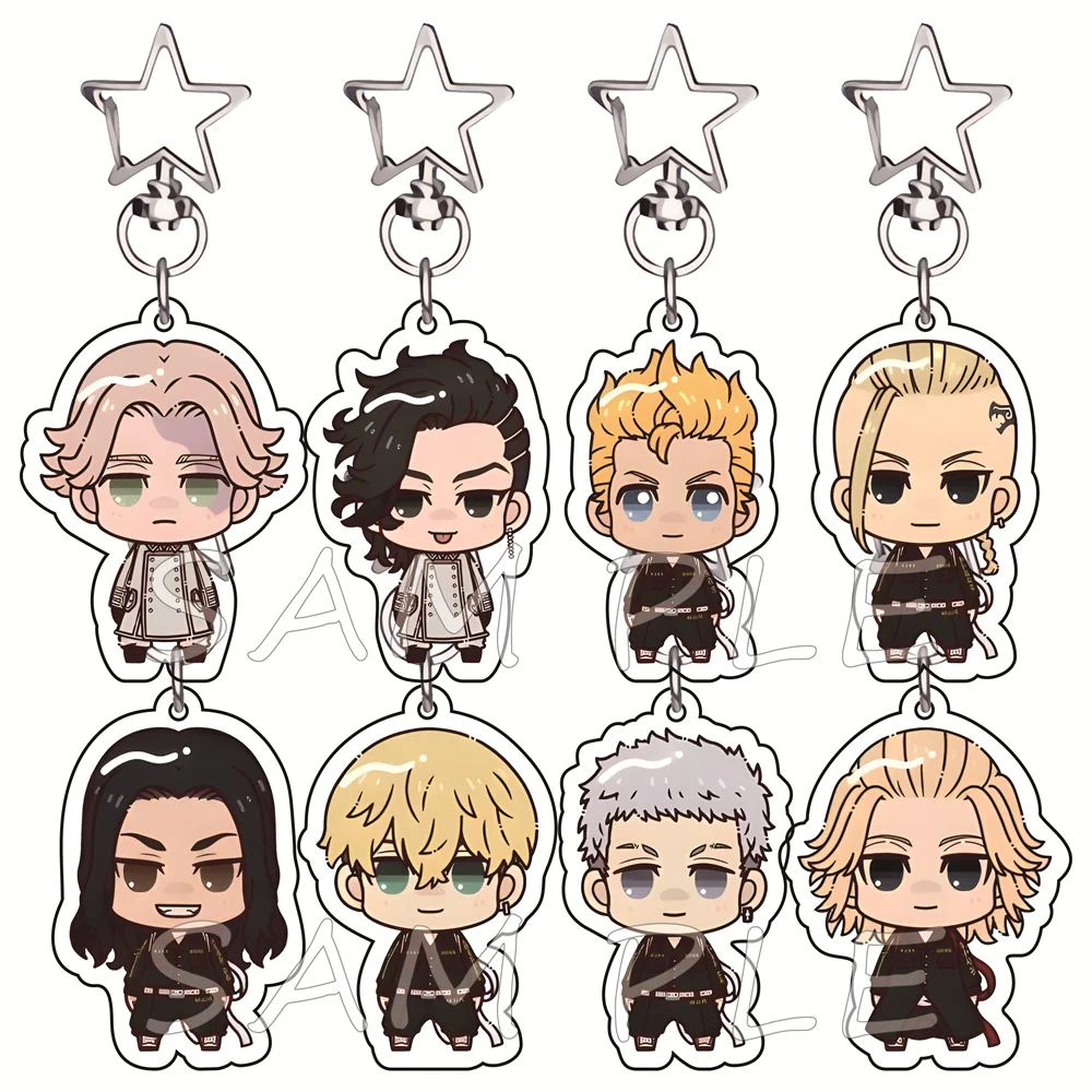 Tokyo Revengers Chibi 6cm Star Hook Acrylic Keychain Delinquent Anime Bag Charm Car Key Ring Otaku Fans Collectible Gift