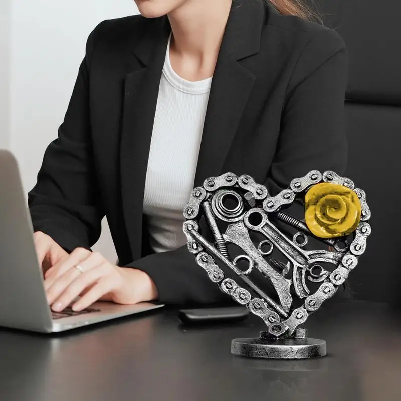 

Eternal Heart Sculpture Simulated Metal Eternal Heart Statue With Rose Design Creative Desktop Decorations Unique Home Decor