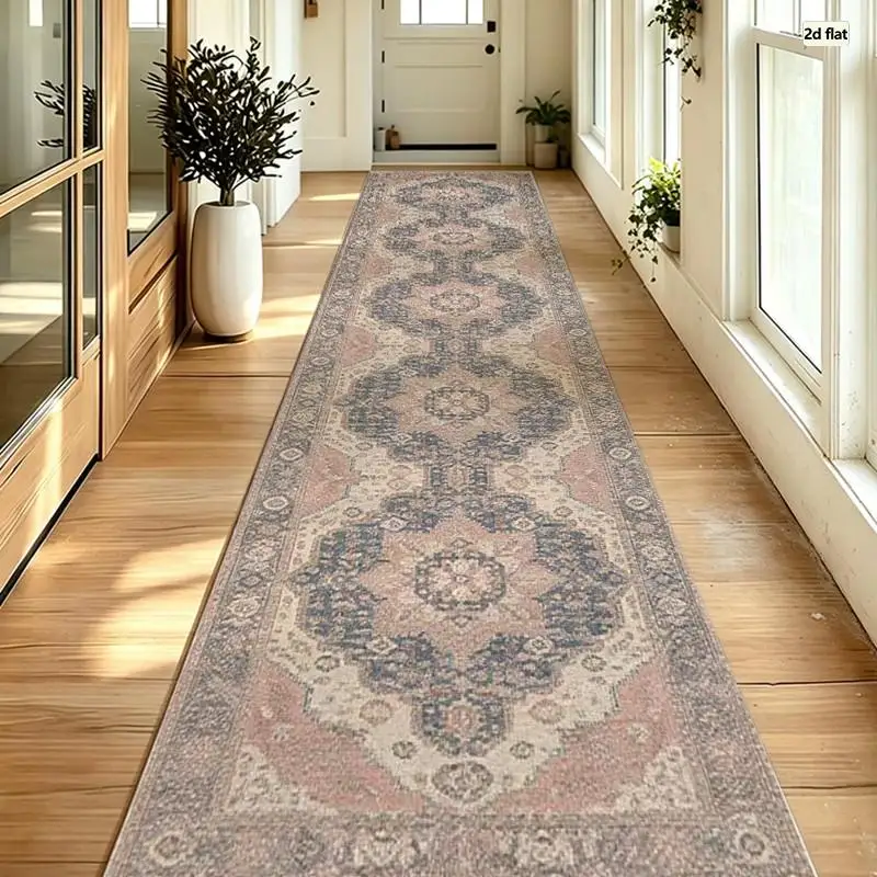 Faded Muted Tribal Geometric Carpet Flooring Vintage Boho Area Rug Soft Neutral Tone Home Floor Mat