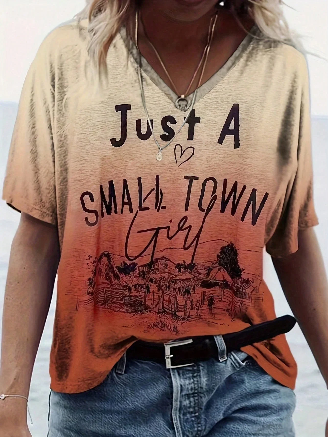 

Plus Size Women V-Neck Short Sleeve T-Shirt With Bold Letter Print Casual Graphic Tee For Summer