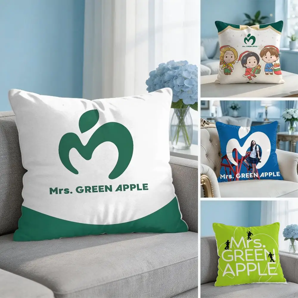 music band logo M-Mrs G-GREEN A-APPLE Cushion Cover Soft Throw Pillow Cover Hidden Zipper Cutecore Sofa Bedroom Home Decor
