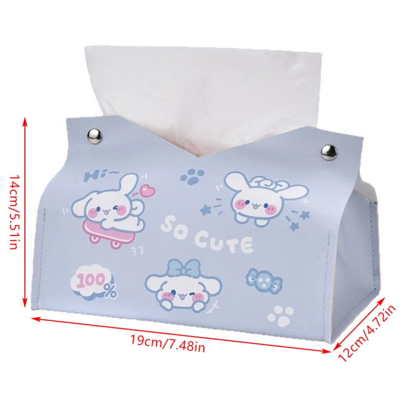 Sanrio Kuromi 소녀 심장 Cinnamoroll 티슈 상자 만화 세트 고양이 티슈 상자 Pu 가죽 침실 거실 자동차 보관 상자