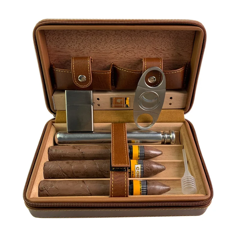 

Cigar Cover Cedar Wood Cigar Accessories Humidor Set Cigar Bag Organizer Leather Cases