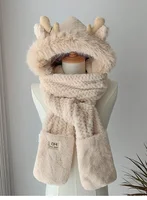 Gorro de felpa con astas de alce para mujer, bufanda, guantes, Protector de orejas de invierno, gorro de Lei Feng grueso, gorro de esquí para ciclismo a prueba de viento