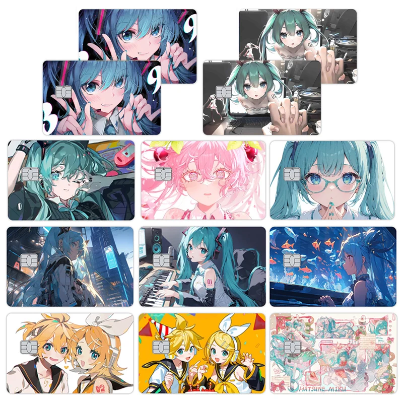 

Anime Miku Cartoon Credit Card Skin Stickers for VISA Bank Card Bus Metro Double Sided Sticker Decal Protective Film Cover Gift