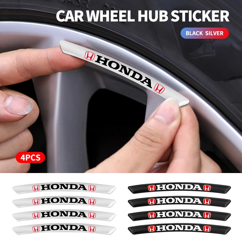 4Pcs Car Badge Styling Wheel Hub Rims Decor Stickers For Honda Civic Fit Jazz Accord CRV HRV City Odyssey Passport Pilot Vezel