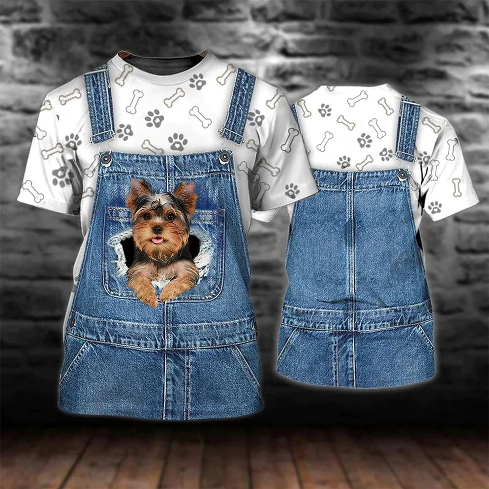 HX Fashion Animal T-shirts Yorkshire Overalls Printed Tees Casual Harajuku Graphic T Shirts Women Clothing Mother's Day Gift