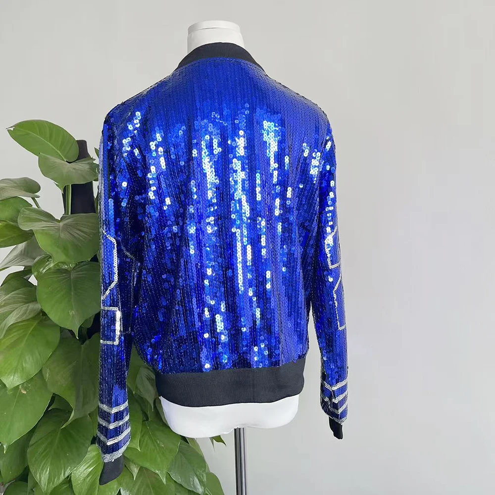 Blue and white 20 zippered zeta jacket sequin clothing