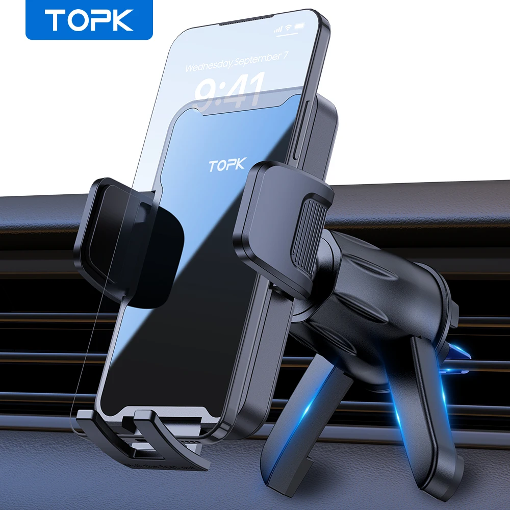 TOPK Autotelefonhalterung [Upgrade-Stützfunktion] Handyhalterung mit Metallhaken für Lüftungsschlitze im Auto, kompatibel mit allen Handys