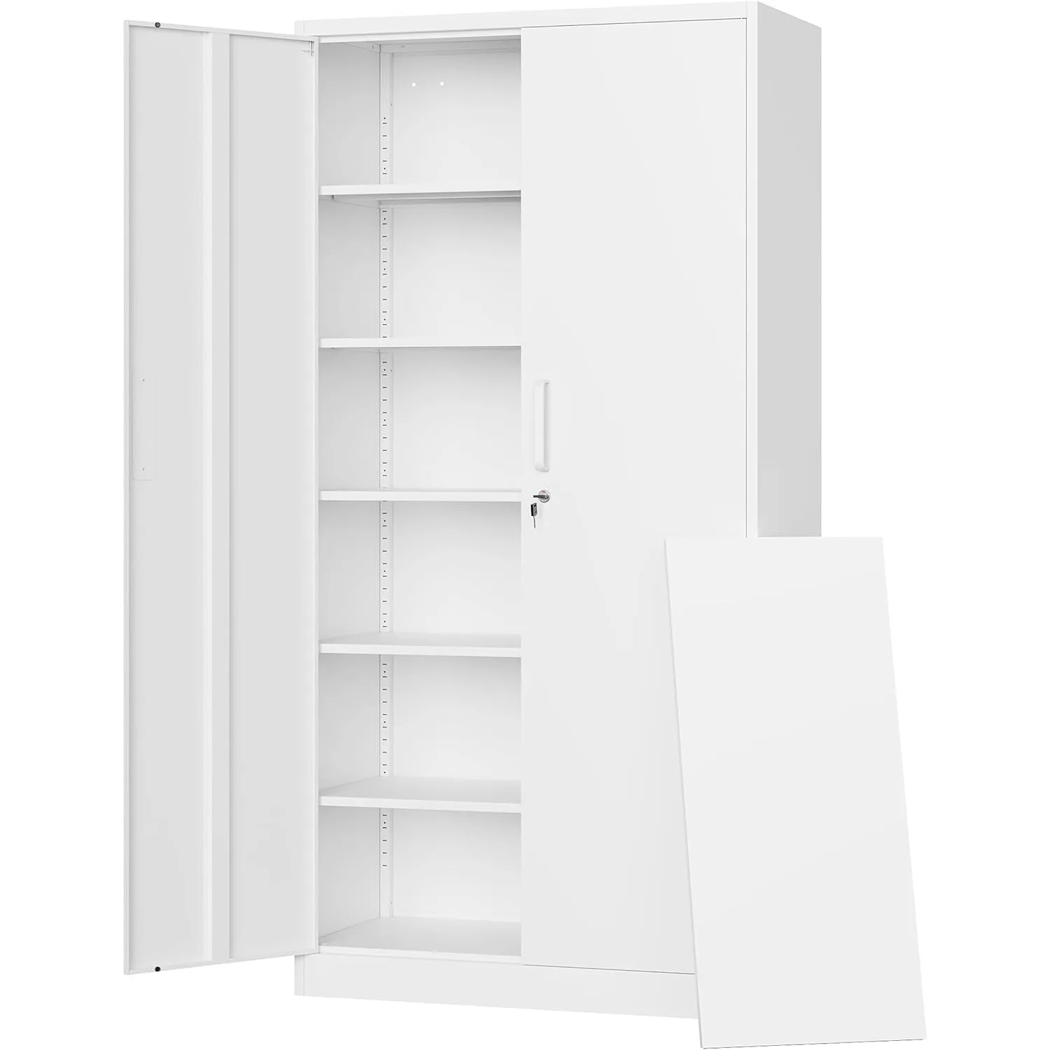 Metal Storage Cabinets with Lock Door,Steel Locker Garage Cabinets 5 Adjustable Shelves for Home,Office, Warehouse(White)