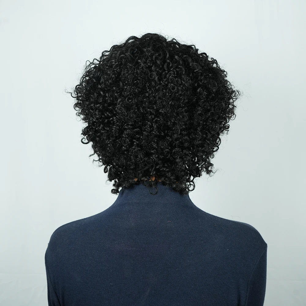 قصيرة عابث قطع شعر مستعار بوب مجعد قصير بوب خصلات الشعر المستعار الإنسان مع الانفجارات آلة كاملة شعر مستعار طبيعي أسود اللون